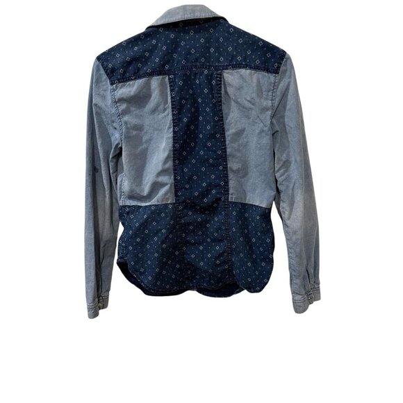 Holding Horses Womens Patchwork Denim Button-Up Shirt Long Sleeve Size 2 Cotton - Picture 2 of 4
